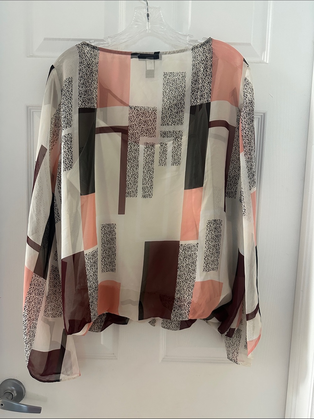 Alfani Cream, Pink & Brown Geometric Sheer Blouse - Picture 3 of 3